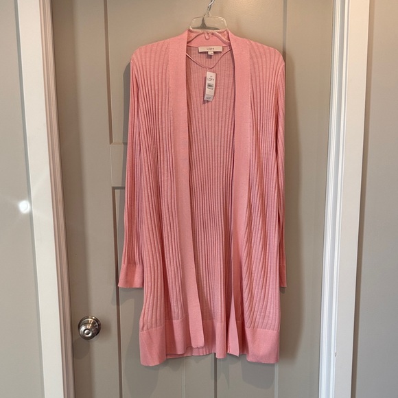 LOFT Soft Pink Ribbed Long Cardigan Size L - Picture 1 of 4